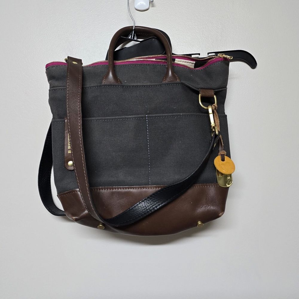 R.Riveter Carry All‎ Canvas Tote Leather Trim Otto Gray